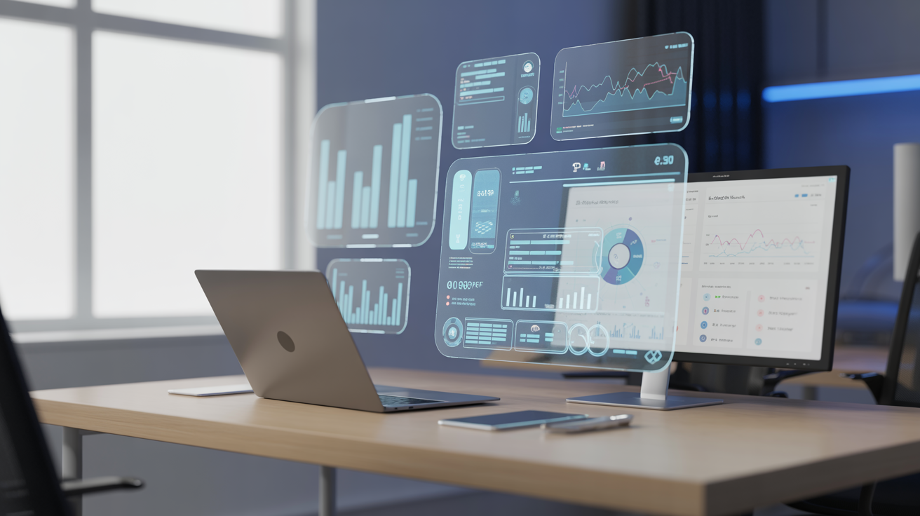 Dashboard de funil de vendas e workspace moderno